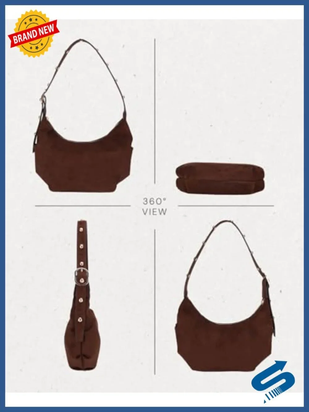 Women's Vegan Suede Hobo Shoulder Bag Adjustable Strap Purse